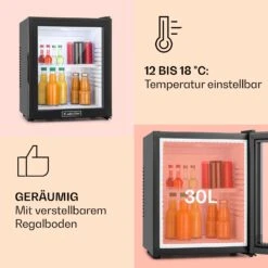 MKS-13 Minibar Mini-Kühlschrank 3 Temperaturen 30L 23 DB Glastür 12 MKS-13 Minibar Mini-Kühlschrank 3 Temperaturen 30L 23 DB Glastür -Klarstein 10005440 de 0004 usp