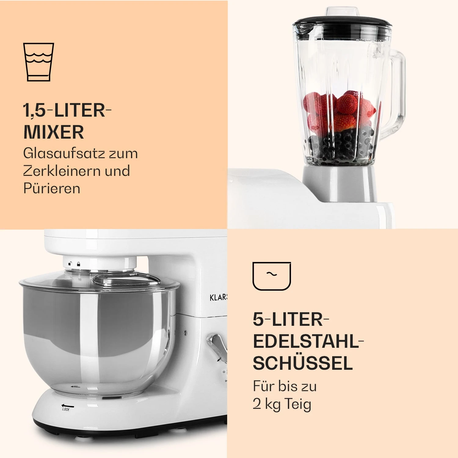 Lucia Küchenmaschine 3-in-1 2000 W / 2,7 PS 5 Ltr Edelstahl BPA-frei 8 Lucia Küchenmaschine 3-in-1 2000 W / 2,7 PS 5 Ltr Edelstahl BPA-frei – Bild 6