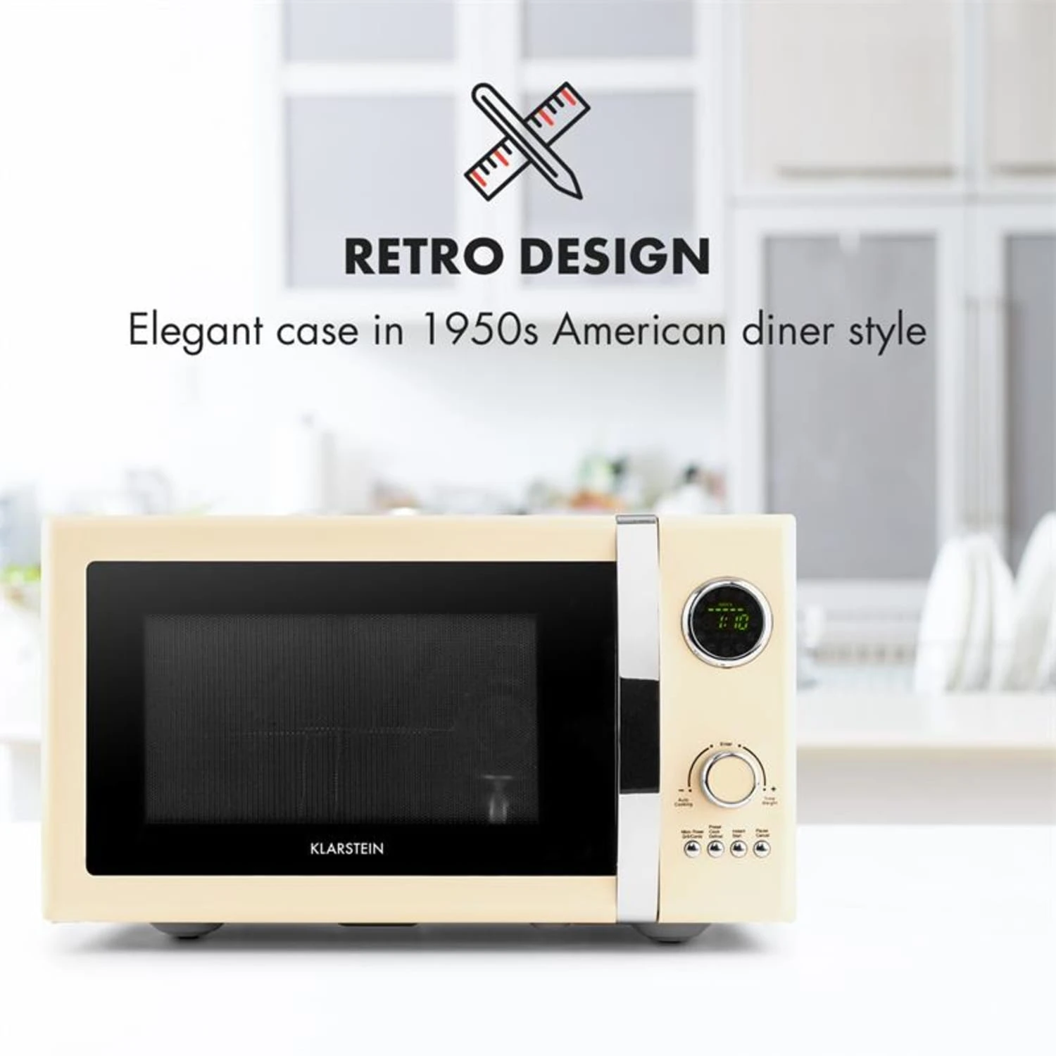 Fine Dinesty 2in1-Mikrowellen-Ofen Retro 23L 1000W 12 Programme Creme 5 Fine Dinesty 2in1-Mikrowellen-Ofen Retro 23L 1000W 12 Programme Creme – Bild 3