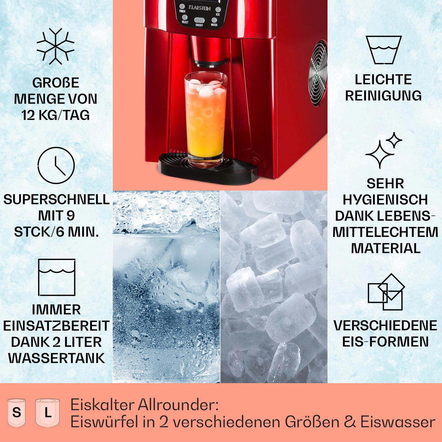 Ice Volcano 2G Eismaschine LED 12kg Je 24h 2l 6-12min Rot 4 Ice Volcano 2G Eismaschine LED 12kg Je 24h 2l 6-12min Rot – Bild 2