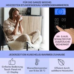 Norderney Konvektions-Heizgerät Thermostat Timer 2000W 30m² Schwarz -Klarstein 10032789 de 0003 usp