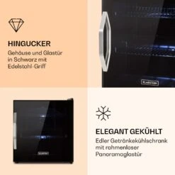 Beersafe L Onyx Kühlschrank 47 Liter 2 Böden Panoramaglastür. 11 Beersafe L Onyx Kühlschrank 47 Liter 2 Böden Panoramaglastür. -Klarstein 10032870 de 0003 logo