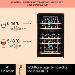 Barossa 40 Duo Weinkühlschrank 2 Zonen 41 Flaschen Glastür Touch LED -Klarstein 10032924 de 0003 usp