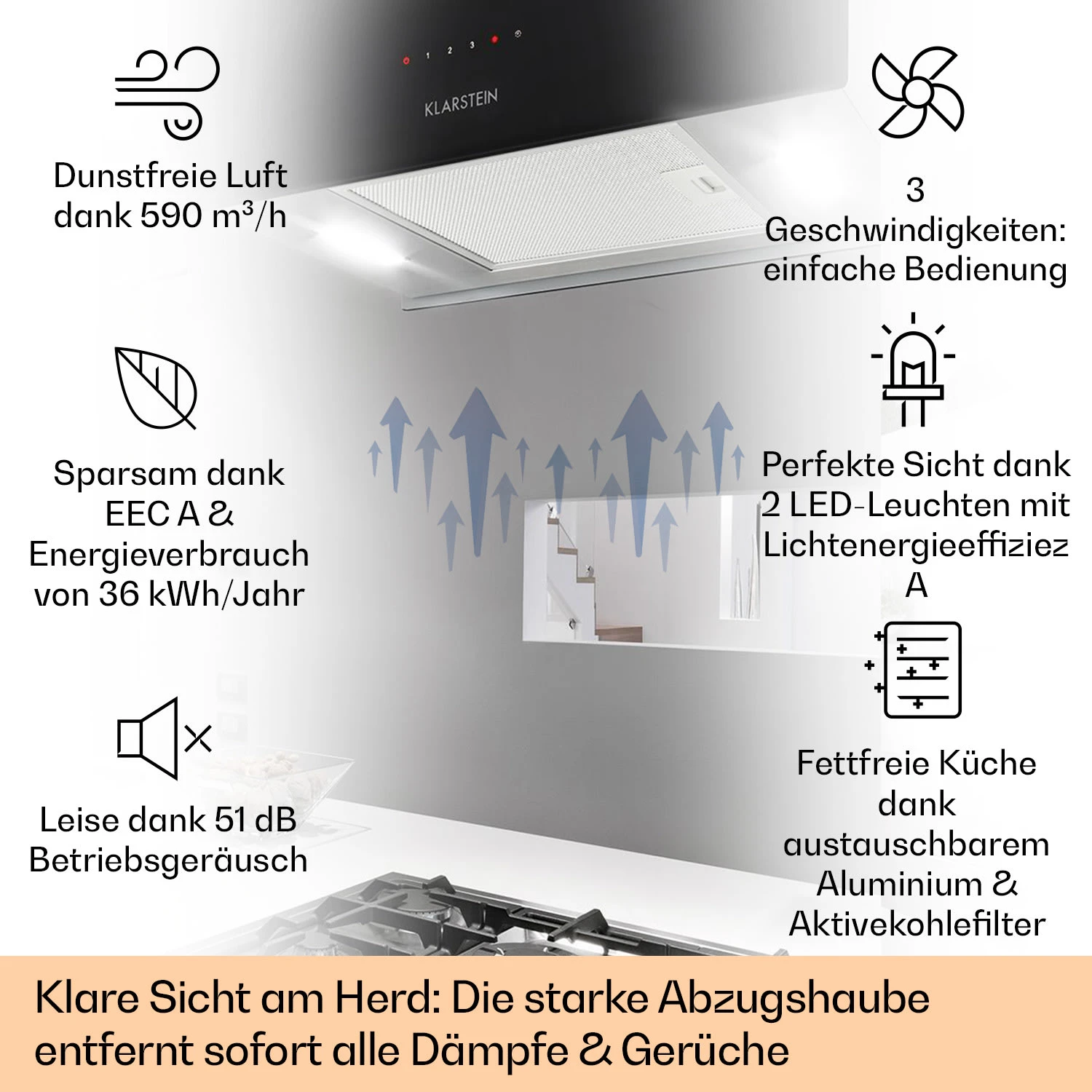 Kronleuchter L Inselabzugshaube 60cm Abluft: 590m³/h LED Touch Glas 4 Kronleuchter L Inselabzugshaube 60cm Abluft: 590m³/h LED Touch Glas – Bild 2