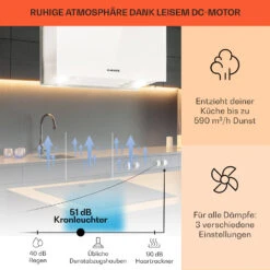 Kronleuchter L Inselabzugshaube 60cm Abluft: 590m³/h LED Touch Glas Weiß 12 Kronleuchter L Inselabzugshaube 60cm Abluft: 590m³/h LED Touch Glas Weiß -Klarstein 10033107 de 0003 usp
