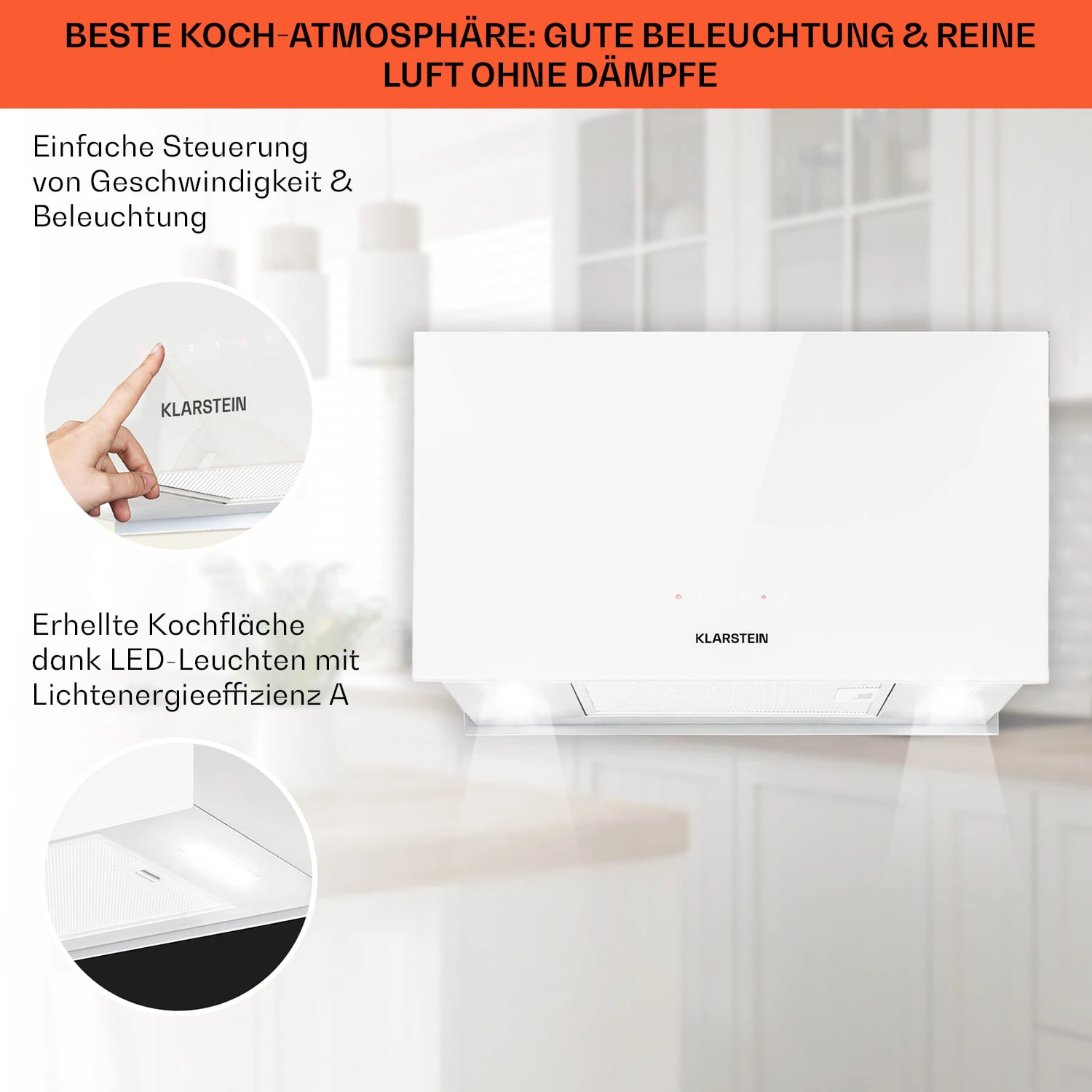 Kronleuchter L Inselabzugshaube 60cm Abluft: 590m³/h LED Touch Glas Weiß 5 Kronleuchter L Inselabzugshaube 60cm Abluft: 590m³/h LED Touch Glas Weiß – Bild 4
