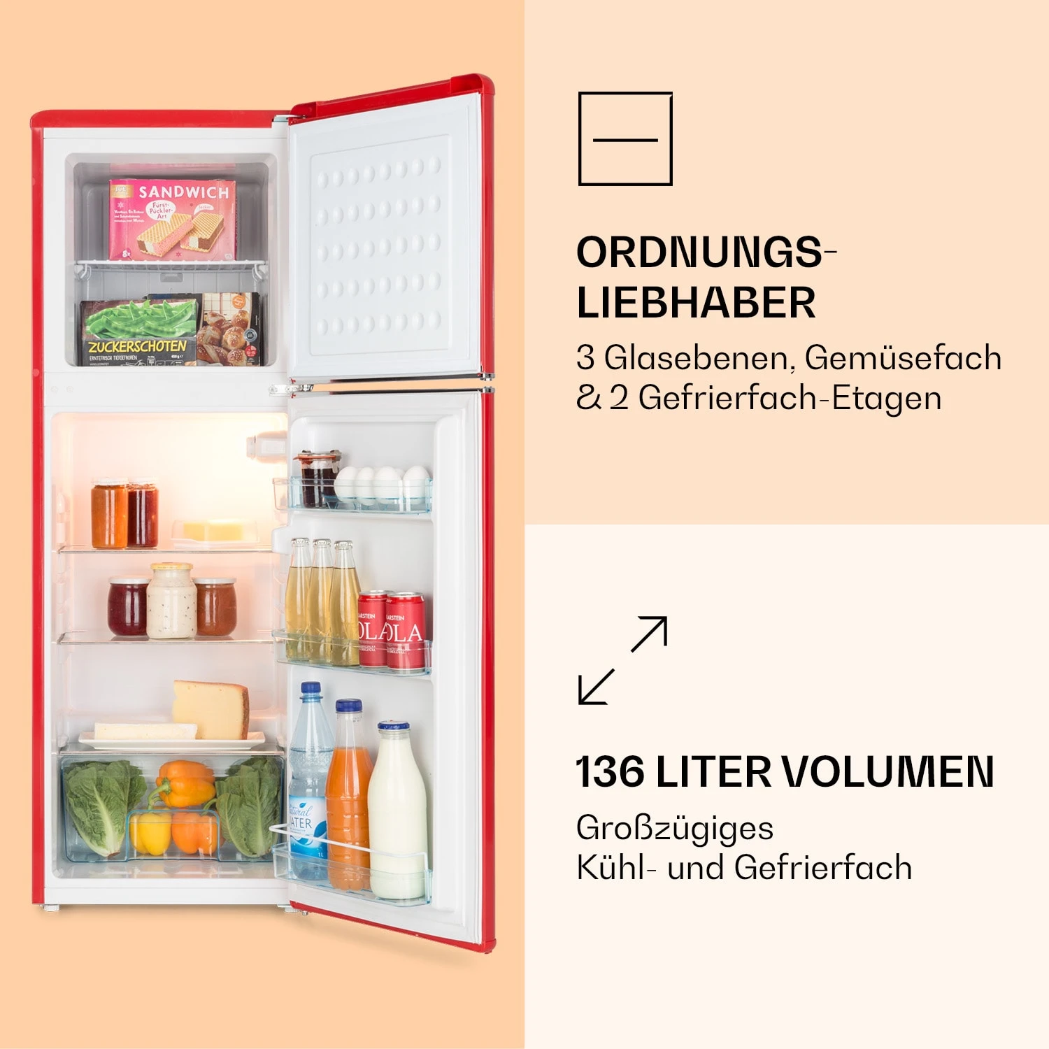 Audrey Kühl- & Gefrierkombination 97l/39l Retro-Look 2 Böden 5 Audrey Kühl- & Gefrierkombination 97l/39l Retro-Look 2 Böden – Bild 3