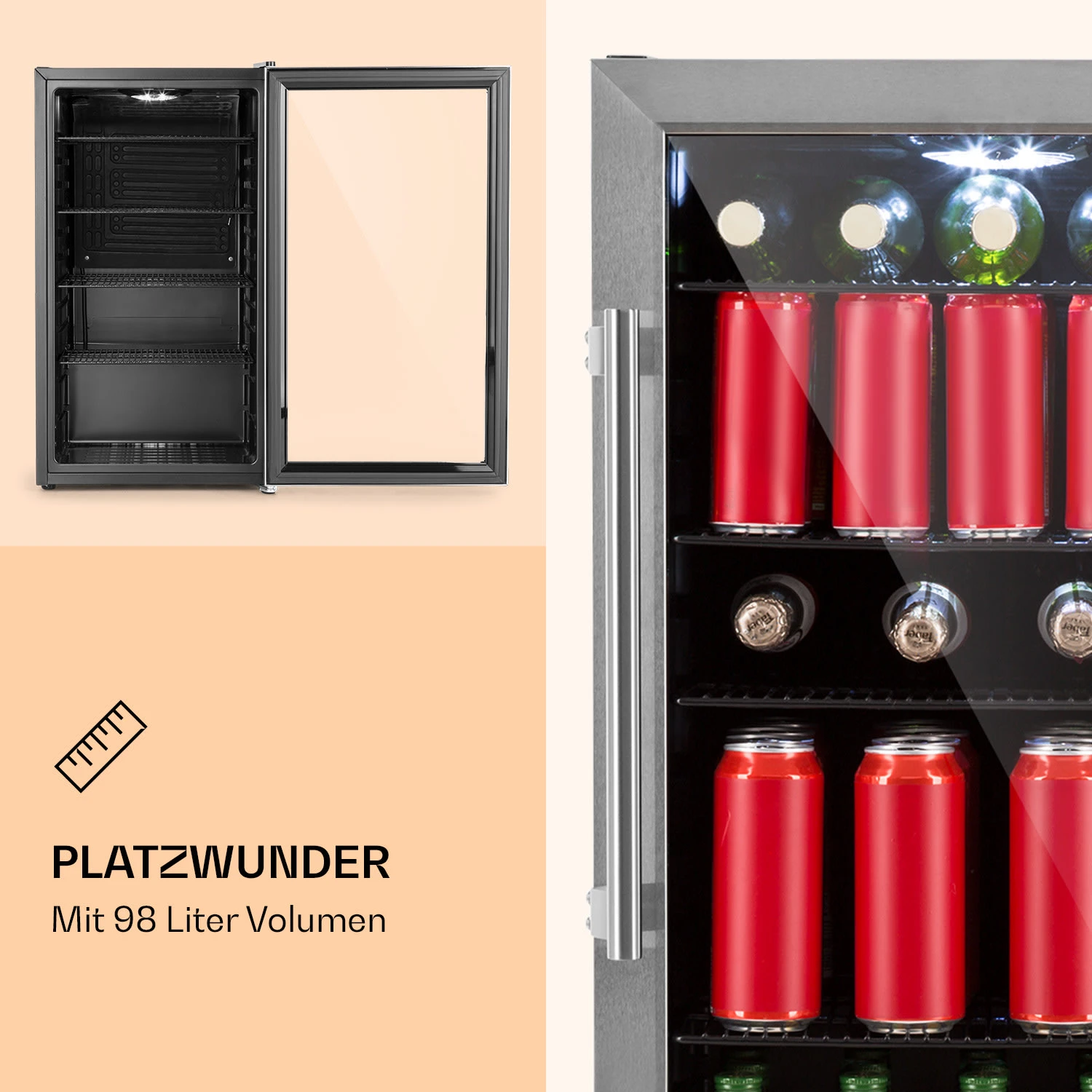 Beersafe 3XL Kühlschrank 98 Liter 4 Böden Panoramaglastür Edelstahl 4 Beersafe 3XL Kühlschrank 98 Liter 4 Böden Panoramaglastür Edelstahl – Bild 2