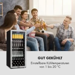 Beersafe 7XL Kühlschrank 242 Liter 5 Böden Panoramaglastür Edelstahl -Klarstein 10033436 de 0002 logo