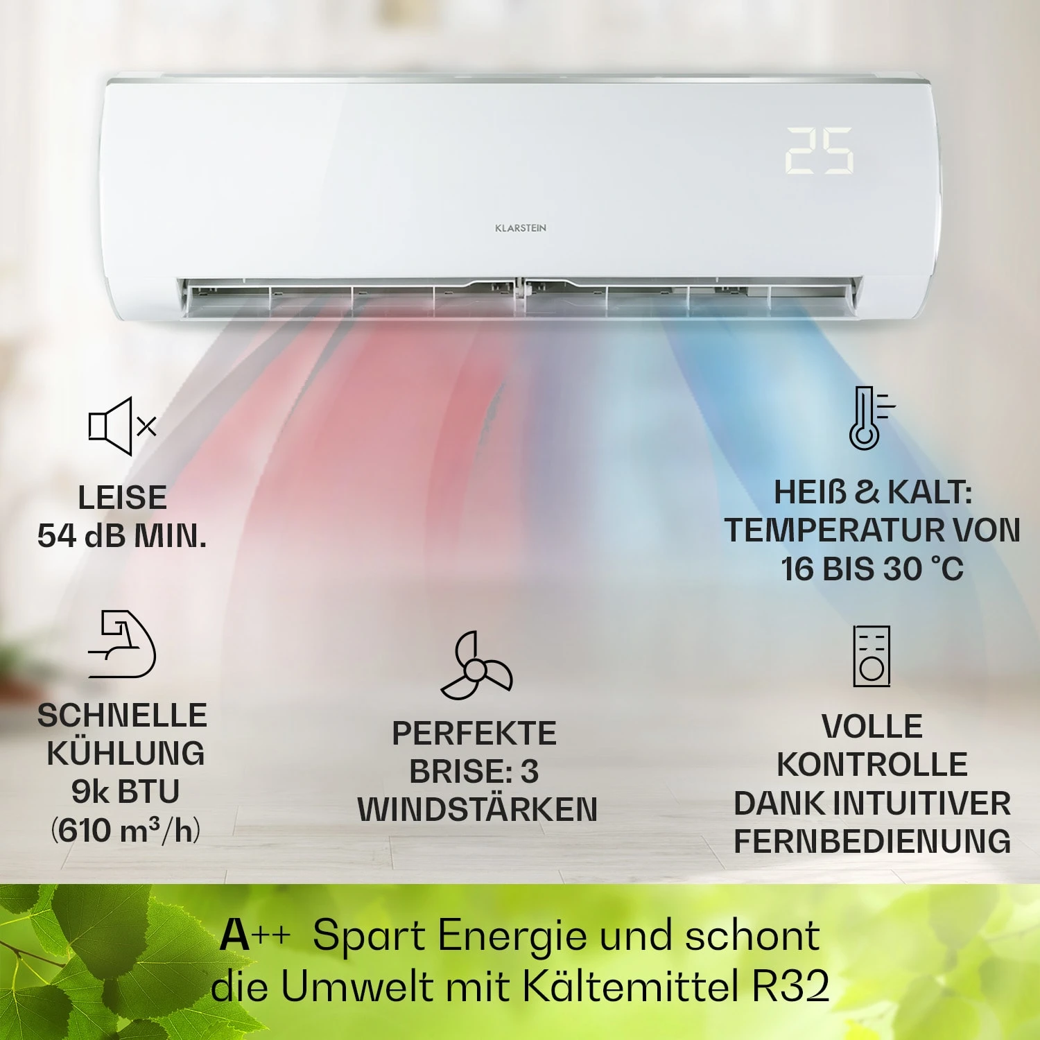 Windwaker Eco Split-Klimaanlage 9.000 BTU/2,7 KW Luftdurchsatz 610 M³/h Max. A++ 4 Windwaker Eco Split-Klimaanlage 9.000 BTU/2,7 KW Luftdurchsatz 610 M³/h Max. A++ – Bild 2