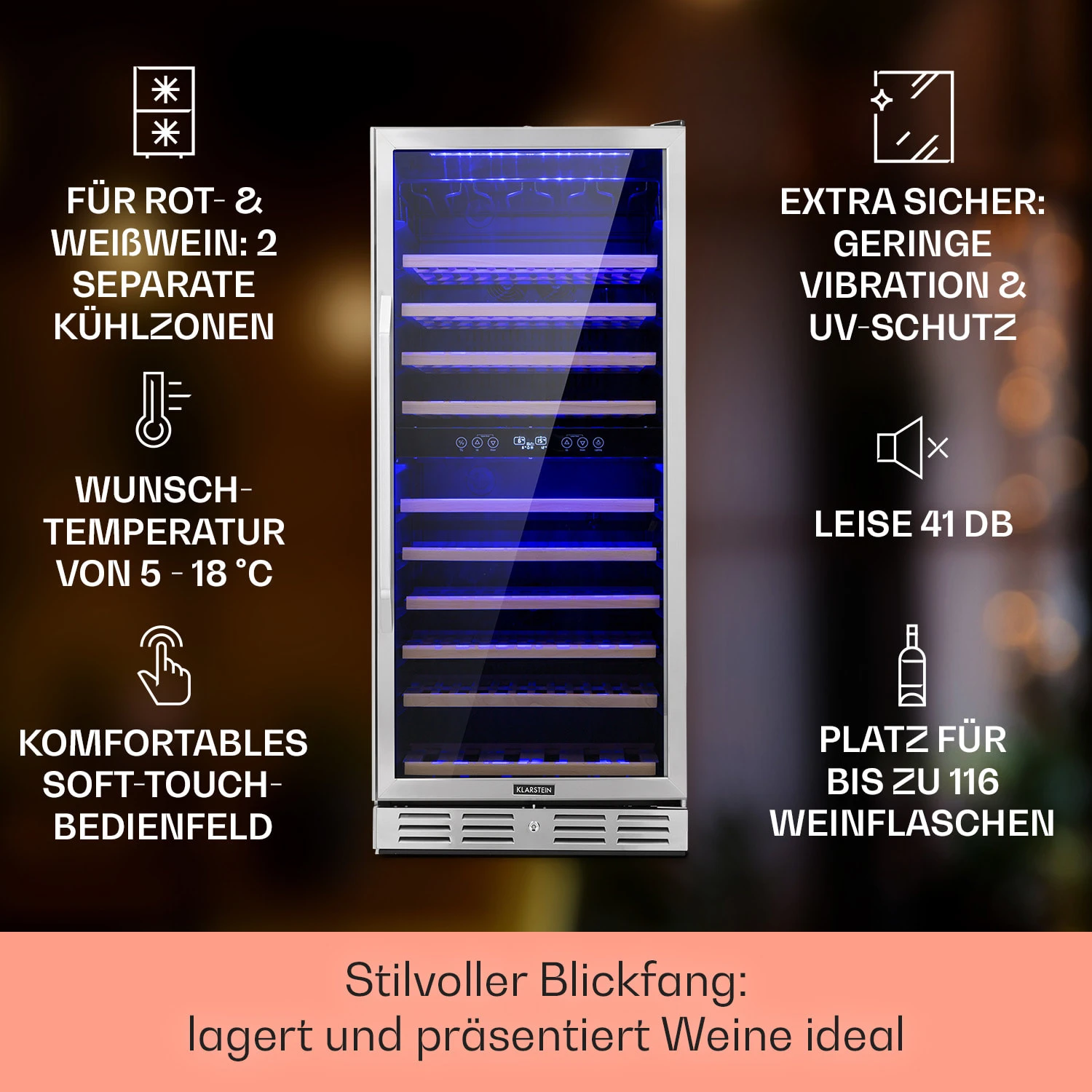 Vinovilla Grande 116 Built-in Duo Weinkühlschrank 310 Ltr 116 Fl. LED 4 Vinovilla Grande 116 Built-in Duo Weinkühlschrank 310 Ltr 116 Fl. LED – Bild 2