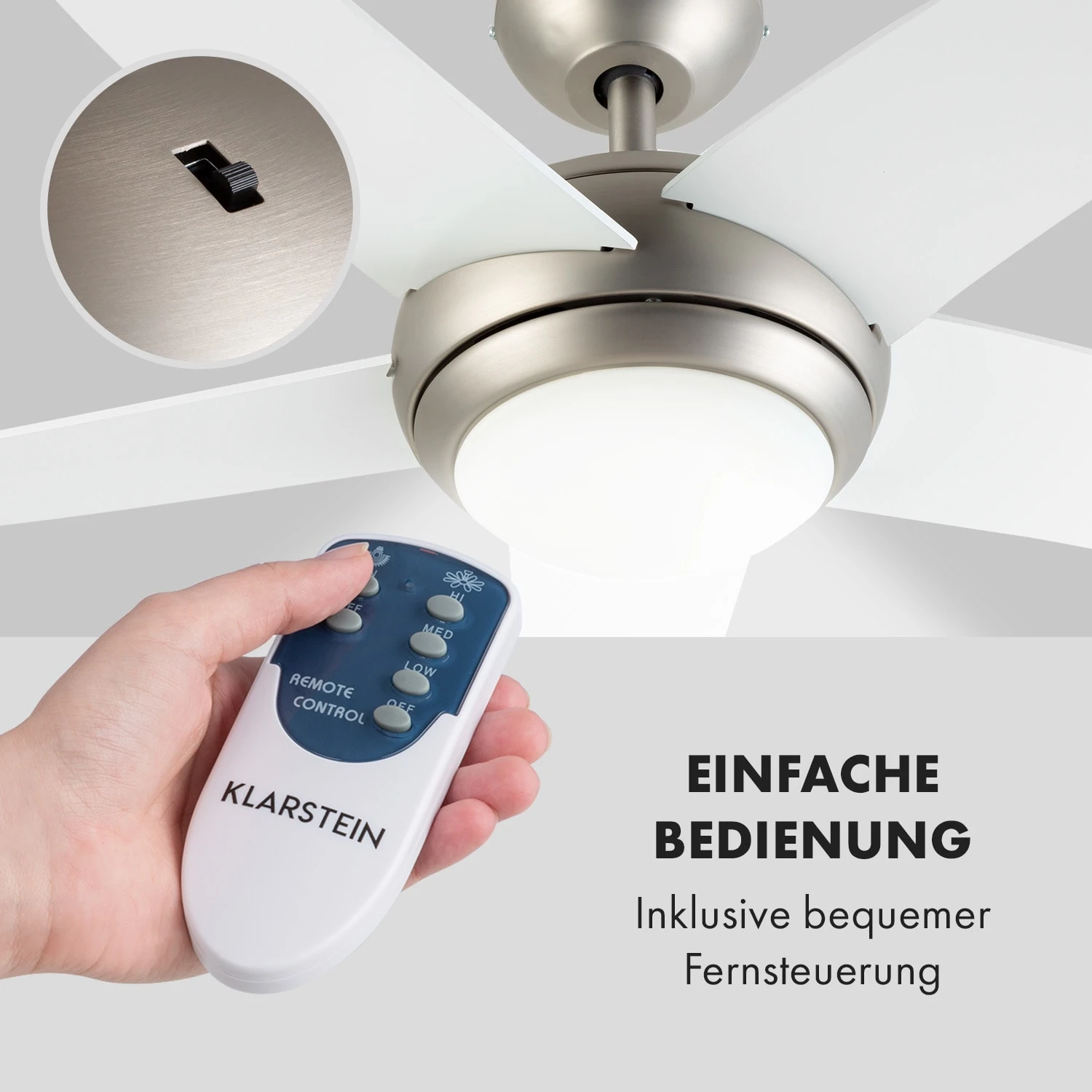 Bolero 2-in-1-Deckenventilator 134cm Leuchte 55W Fernbedienung Weiß 5 Bolero 2-in-1-Deckenventilator 134cm Leuchte 55W Fernbedienung Weiß – Bild 3