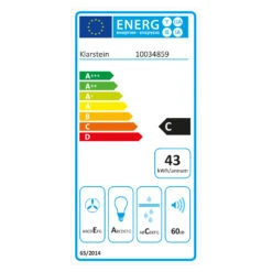 Capannina Unterbau-Abzugshaube 60cm 166m³/h LED Edelstahl -Klarstein 10034859 energy label