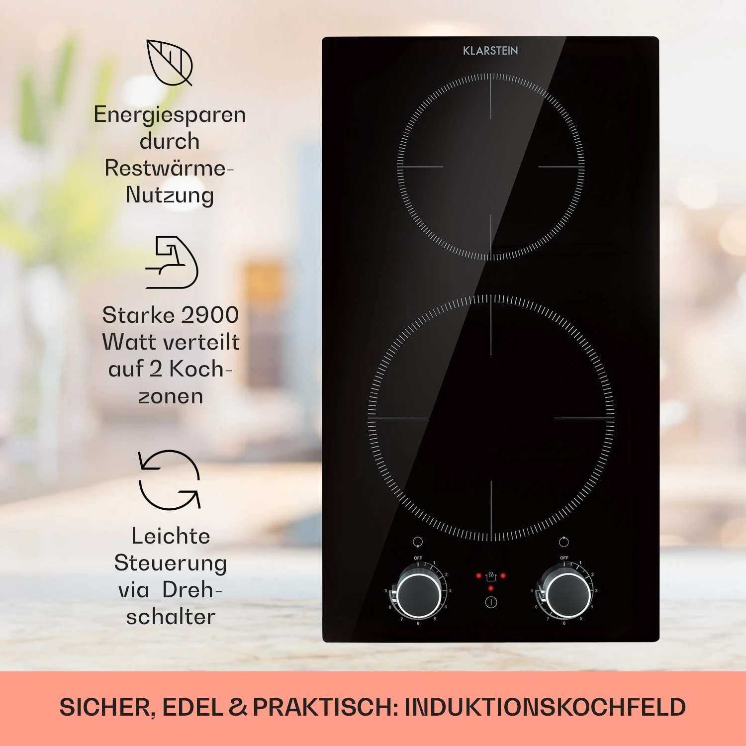 Kochheld Doppel-Induktionskochfeld 2900W Dreh-Regler Glas Schwarz 4 Kochheld Doppel-Induktionskochfeld 2900W Dreh-Regler Glas Schwarz – Bild 2