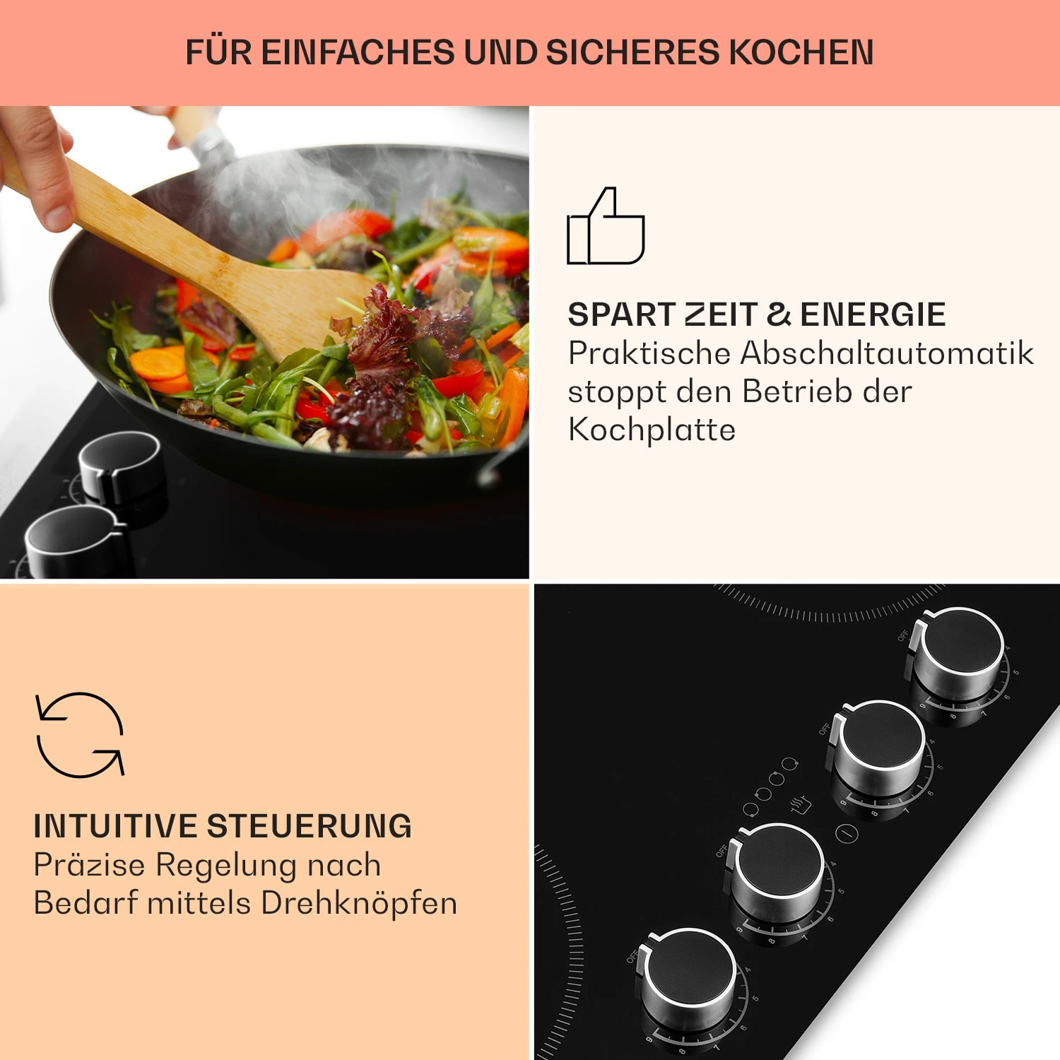 Kochheld 4-Zonen-Induktionskochfeld 6000W Dreh-Regler Glas Schwarz 6 Kochheld 4-Zonen-Induktionskochfeld 6000W Dreh-Regler Glas Schwarz – Bild 4