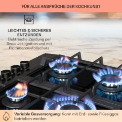 Alchemist 4 Zonen Gaskochfeld Aluminium-Brenner Glaskeramik Schwarz -Klarstein 10034969 de 0005 usp