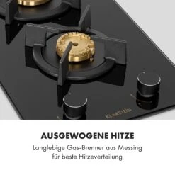 Goldflame Domino Gaskochfeld 2-flammig Messing-Brenner Glaskeramik -Klarstein 10034971 de 0003 logo