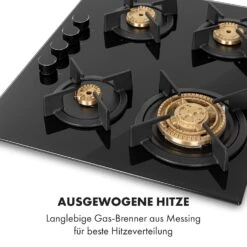 Goldflame 4 Gaskochfeld 4-flammig Messing-Brenner Glaskeramik Schwarz -Klarstein 10034972 de 0003 logo