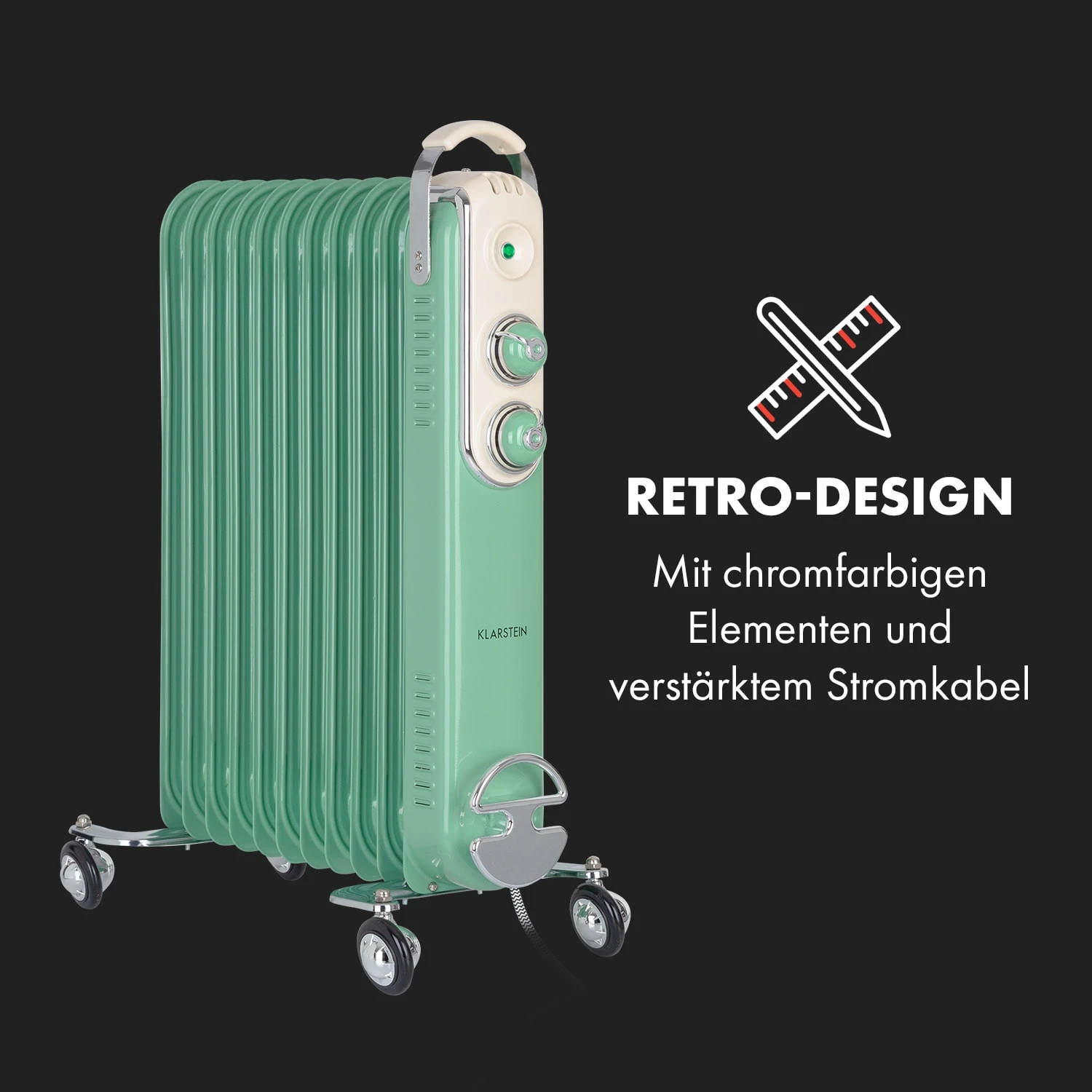 Thermaxx Retroheat Ölradiator 2500W Bodenrollen 5 Thermaxx Retroheat Ölradiator 2500W Bodenrollen – Bild 3