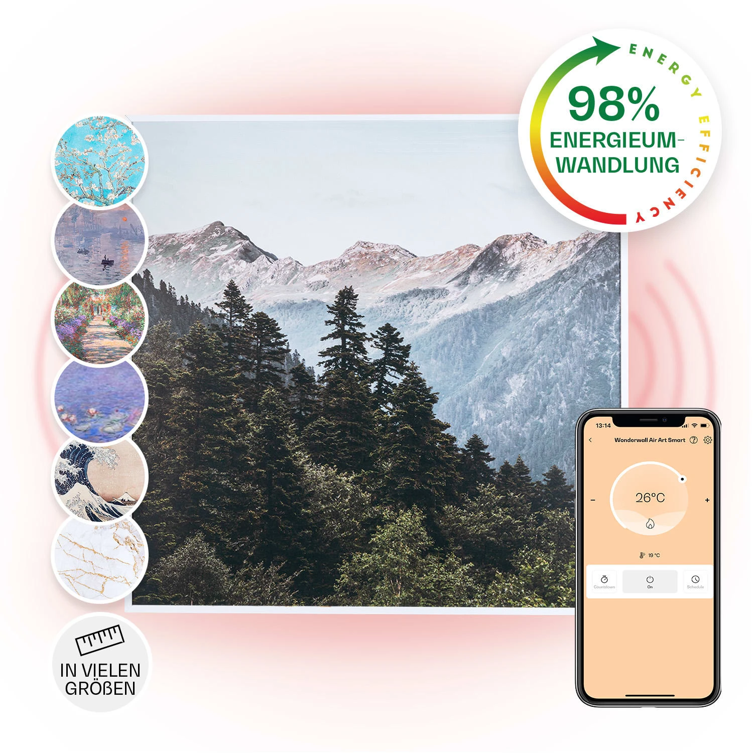 Wonderwall Air Art Smart Infrarotheizung 60x60cm 350W Wandinstallation App-Steuerung Berge 3 Wonderwall Air Art Smart Infrarotheizung 60x60cm 350W Wandinstallation App-Steuerung Berge