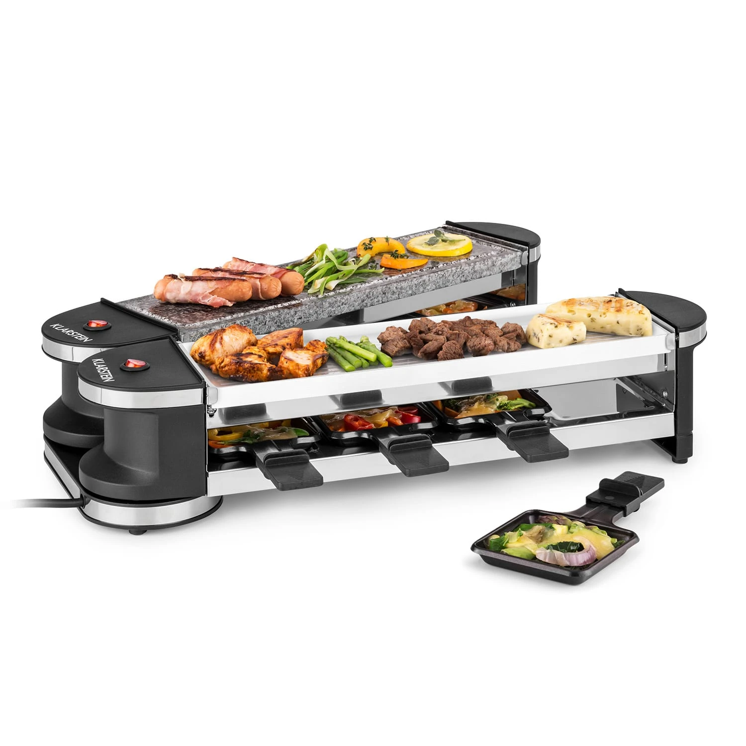 Tenderloin 50/50 Raclette-Grill 1200W 8 Personen Natursteinplatte Metallgrillplatte 3 Tenderloin 50/50 Raclette-Grill 1200W 8 Personen Natursteinplatte Metallgrillplatte