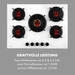 Goldflame 5 Gaskochfeld 5-flammig Messing-Brenner Glaskeramik -Klarstein 10035615 de 0006 logo