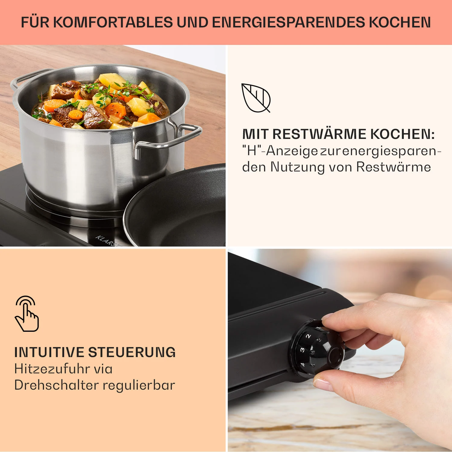 Cookbuddy Doppel-Kochfeld 2400W 5 Leistungsstufen Glaskeramik 6 Cookbuddy Doppel-Kochfeld 2400W 5 Leistungsstufen Glaskeramik – Bild 4