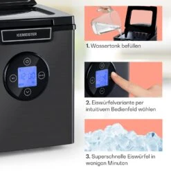 Icemeister 2G Eiswürfelmaschine 12kg/24h LC-Display Edelstahl 12 Icemeister 2G Eiswürfelmaschine 12kg/24h LC-Display Edelstahl -Klarstein 10035712 de 0004 usp