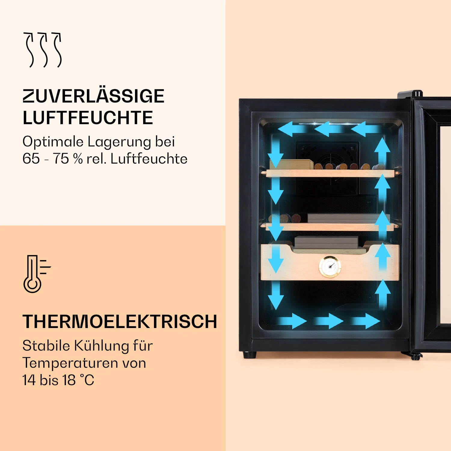 Klarstein El Presidente 37 Zigarren-Humidor 37L 2 Einschübe 1 Fach Zedernholz 6 Klarstein El Presidente 37 Zigarren-Humidor 37L 2 Einschübe 1 Fach Zedernholz – Bild 4