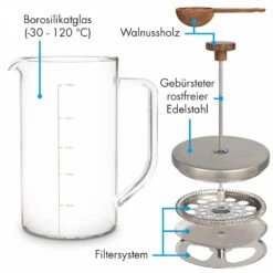 Glaswerk Ristretto French Press 1 Liter Borosilikatglas Edelstahl Walnussholz 14 Glaswerk Ristretto French Press 1 Liter Borosilikatglas Edelstahl Walnussholz -Klarstein 10036368 de 0005 logo
