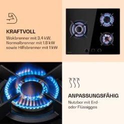 Goldflame 3 Gaskochfeld 3-flammig Messing-Brenner Glaskeramik -Klarstein 10037805 de 0004 logo