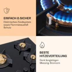 Goldflame 3 Gaskochfeld 3-flammig Messing-Brenner Glaskeramik -Klarstein 10037805 de 0005 logo