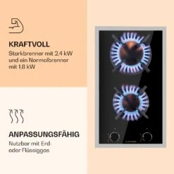 Goldflame Domino Prime Gaskochfeld 2-flammig Messing-Brenner Glaskeramik -Klarstein 10037806 de 0004 logo