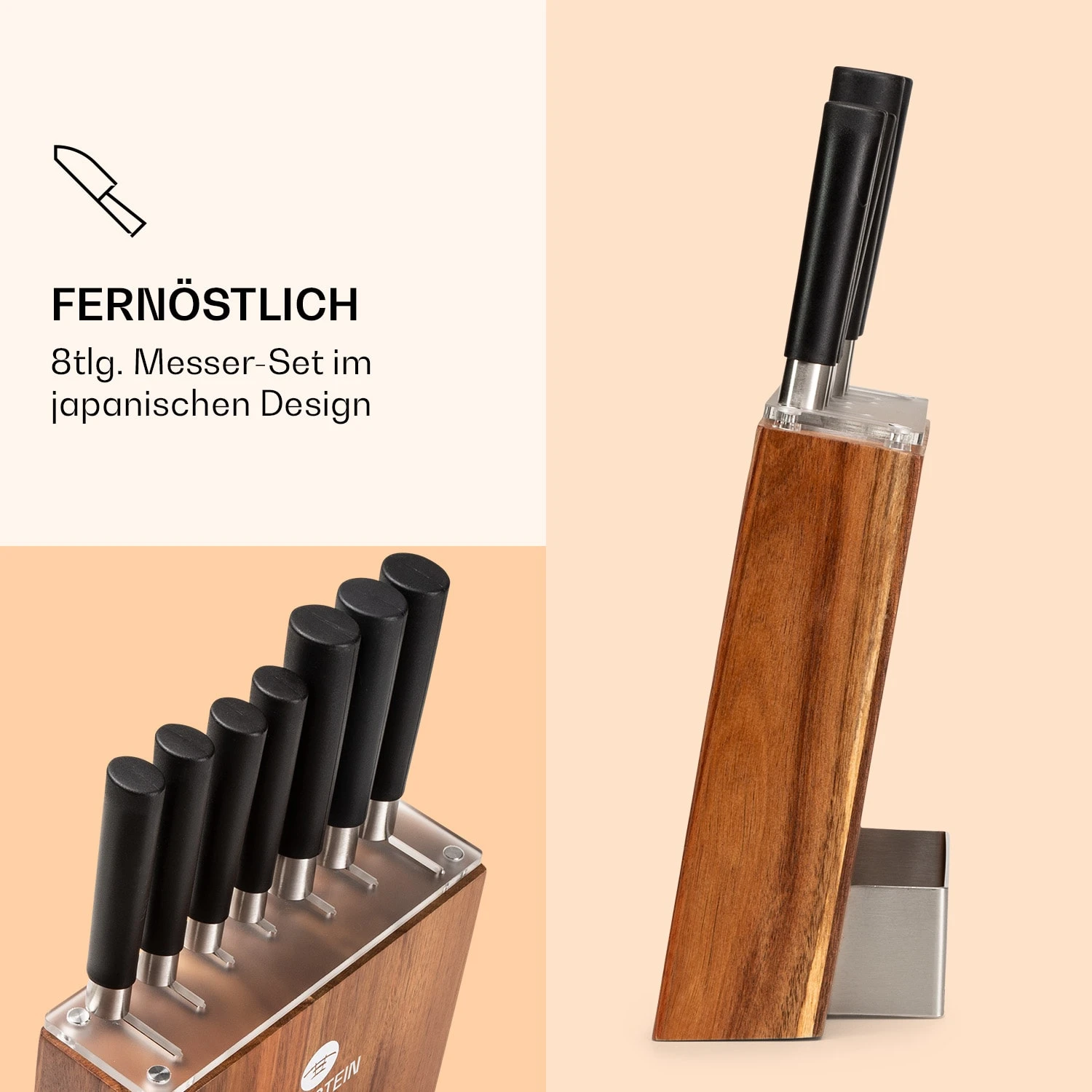 Kitano 8tlg. Messer-Set Mit Block 7 Messer Stahl Edler Holzblock 5 Kitano 8tlg. Messer-Set Mit Block 7 Messer Stahl Edler Holzblock – Bild 3