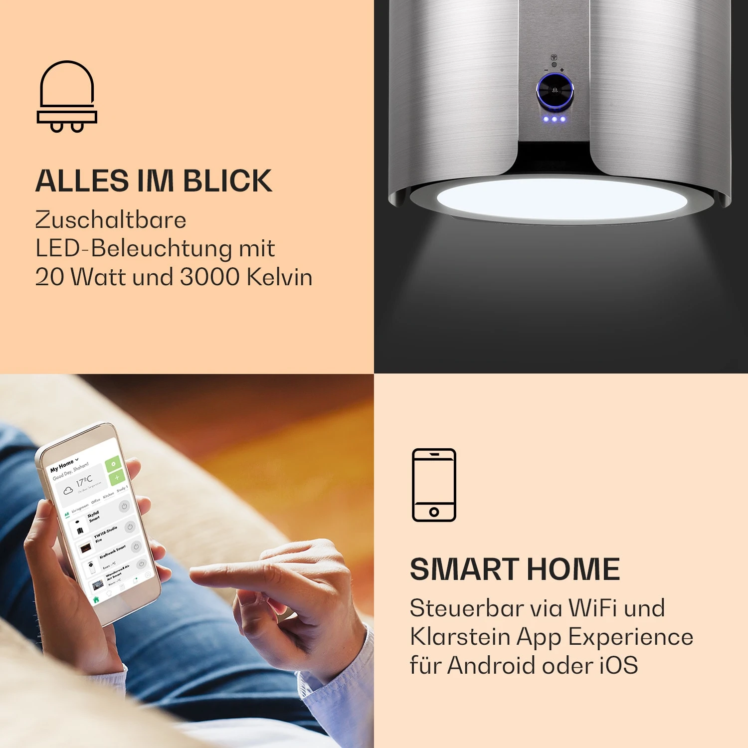 Skyfall Smart Inselabzugshaube Ø45cm Umluft 402m³/h LED 5 Skyfall Smart Inselabzugshaube Ø45cm Umluft 402m³/h LED – Bild 3