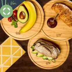 3er-Set Bambus-Frühstücksbrett Rund 25 X 1,6 X Cm (ØxH) Pflegeleicht -Klarstein 10038082 yy 0004 logo