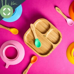 Kindergeschirr Bambusteller & Löffel 250 Ml Saugnapf 18 X 18 Cm -Klarstein 10038162 yy 0004 logo