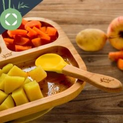 Kindergeschirr Bambusteller & Löffel 250 Ml Saugnapf 18 X 18 Cm -Klarstein 10038162 yy 0006 logo