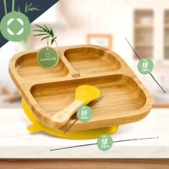 Kindergeschirr Bambusteller & Löffel 250 Ml Saugnapf 18 X 18 Cm -Klarstein 10038162 yy 0007 logo