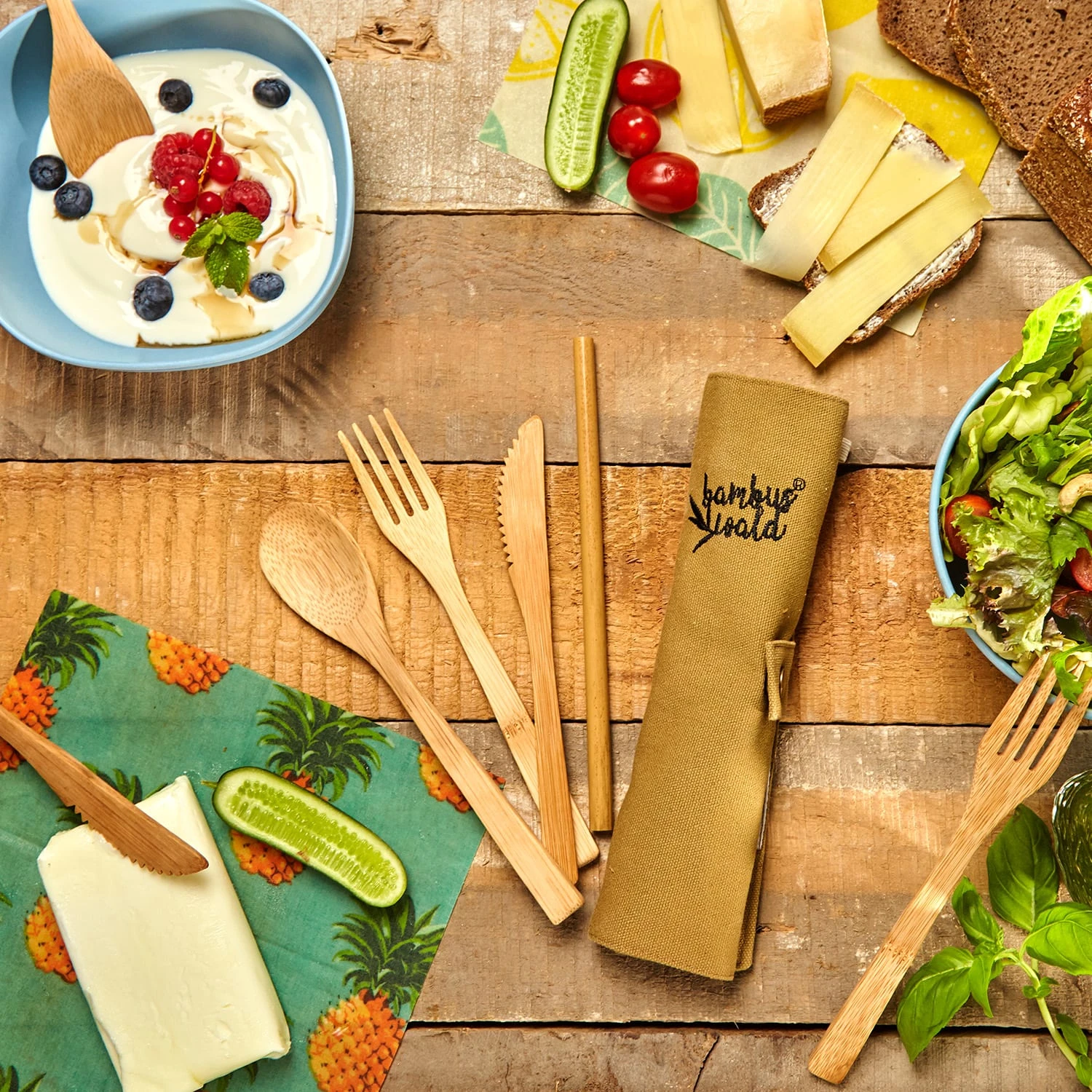 Reisebesteck In Brauner Tasche 5-teilig Zusammenrollbar Bambus 4 Reisebesteck In Brauner Tasche 5-teilig Zusammenrollbar Bambus – Bild 2