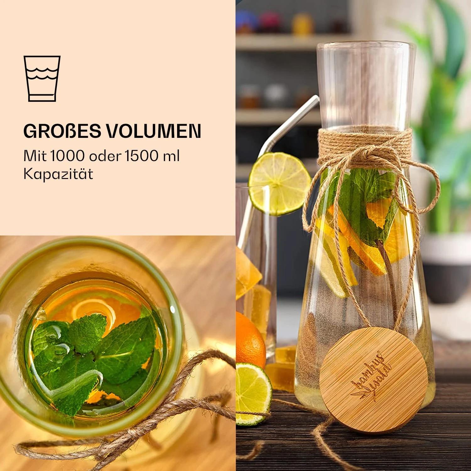 Glaskaraffe Mit Bambusdeckel Borosilikatglas Hitzebeständig 5 Glaskaraffe Mit Bambusdeckel Borosilikatglas Hitzebeständig – Bild 3