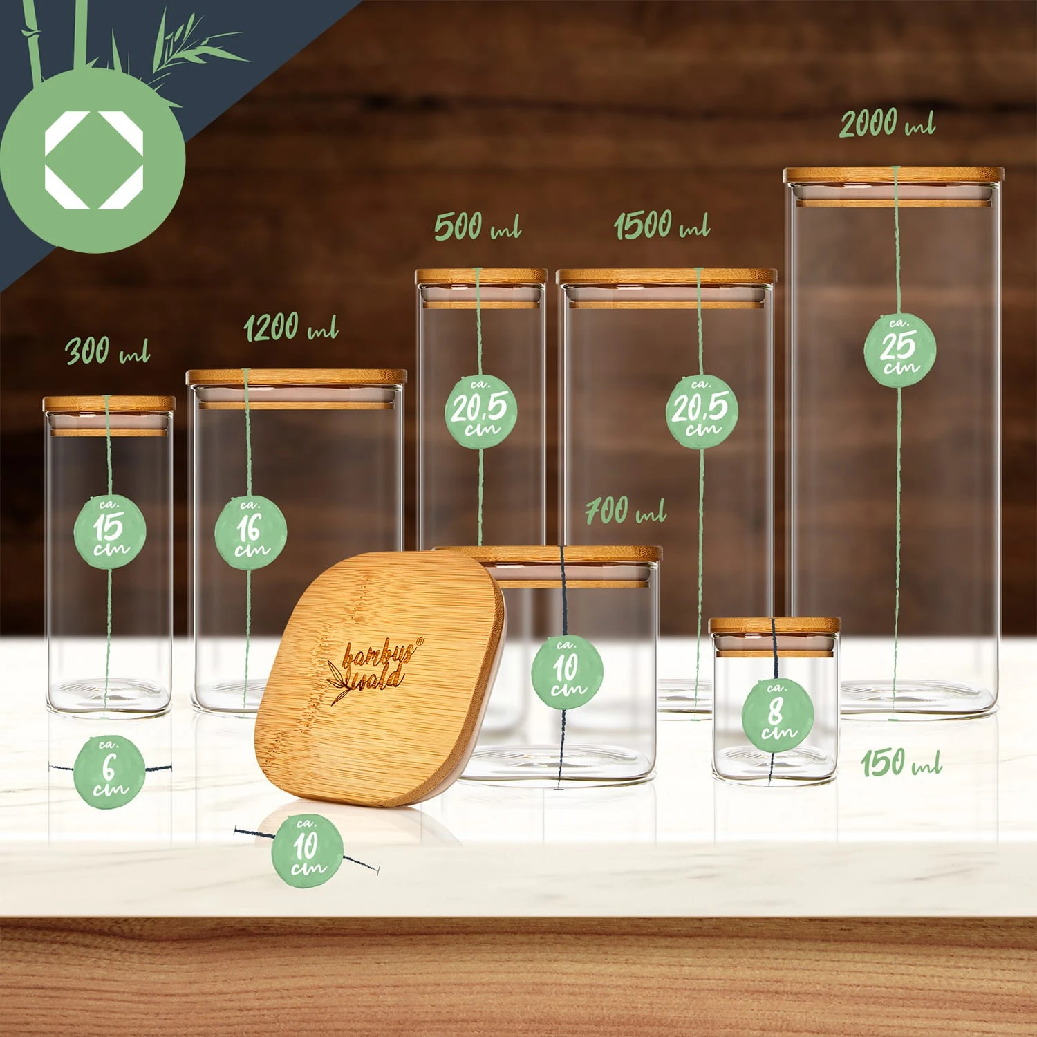 Eckiges Glas Mit Bambusdeckel Luftdicht Mit Silikonring 6x25x6 Cm 3x 500 Ml 9 Eckiges Glas Mit Bambusdeckel Luftdicht Mit Silikonring 6x25x6 Cm 3x 500 Ml – Bild 7