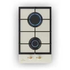 Victoria Domino Gaskochfeld 2-flammig Sabaf-Brenner Glaskeramik Retro-Look