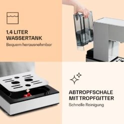 Pausa Espressomaker 1350 Watt 20 Bar Druck Wassertank: 1,4 Liter Edelstahl 16 Pausa Espressomaker 1350 Watt 20 Bar Druck Wassertank: 1,4 Liter Edelstahl -Klarstein 10038393 de 0007 logo