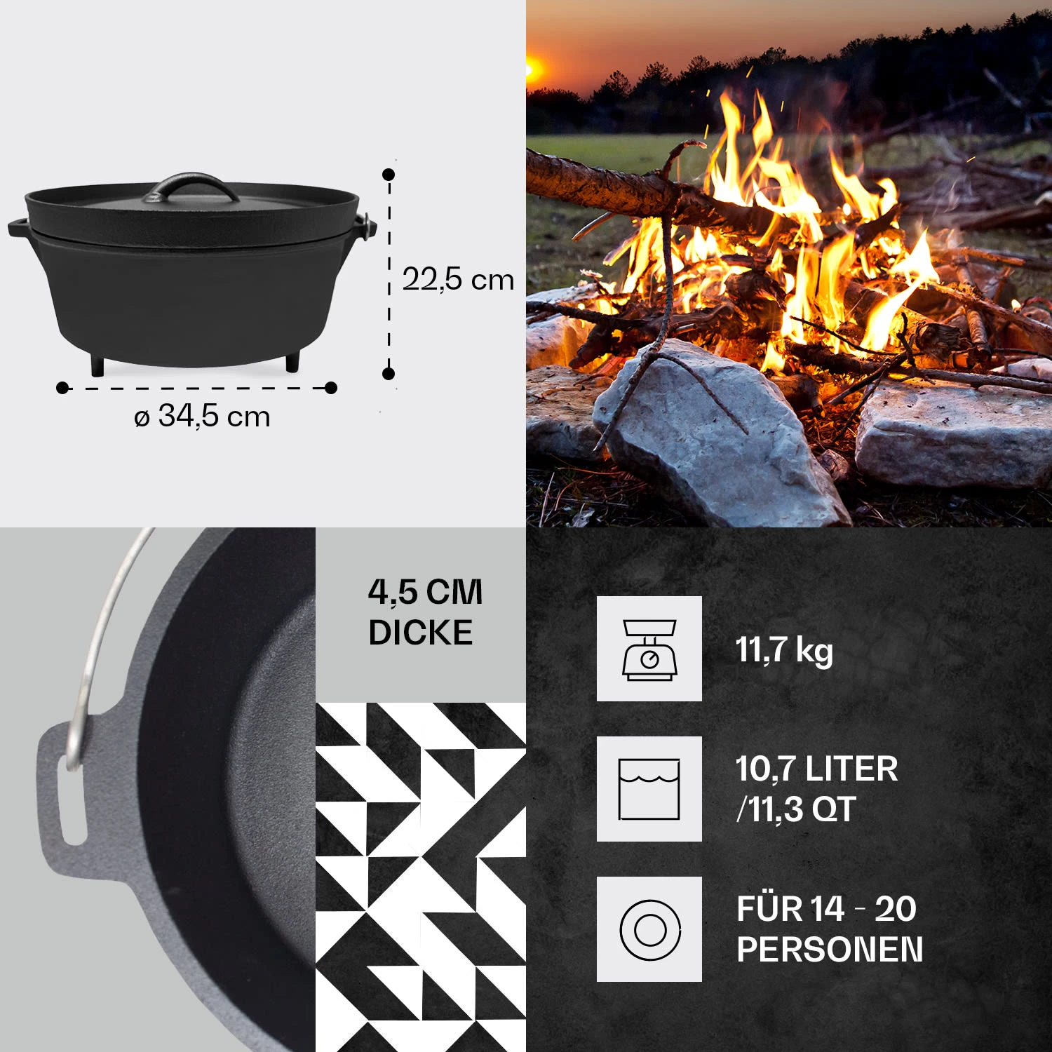 Galloway Dutch Oven 12.0 BBQ-Topf Gusseisen Standfüße Größe XL / 12 Qt 5 Galloway Dutch Oven 12.0 BBQ-Topf Gusseisen Standfüße Größe XL / 12 Qt – Bild 4