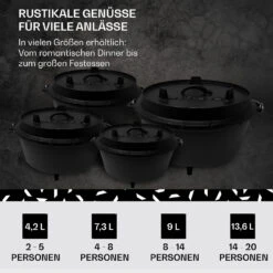 Guernsey Premium Dutch Oven 6.0 BBQ-Topf Gusseisen Standfüße Größe M / 6 Qt -Klarstein 10038642 de 0006 usp