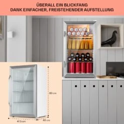 Beersafe XXL Crystal White Kühlschrank 80 Ltr Panoramaglas Edelstahl -Klarstein 10039424 DE 0006 usp