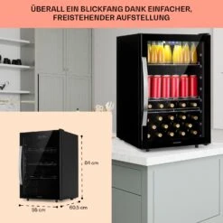 Beersafe 5XL Kühlschrank 148 Liter 3 Böden Panoramaglastür Edelstahl -Klarstein 10039512 DE 0006 usp