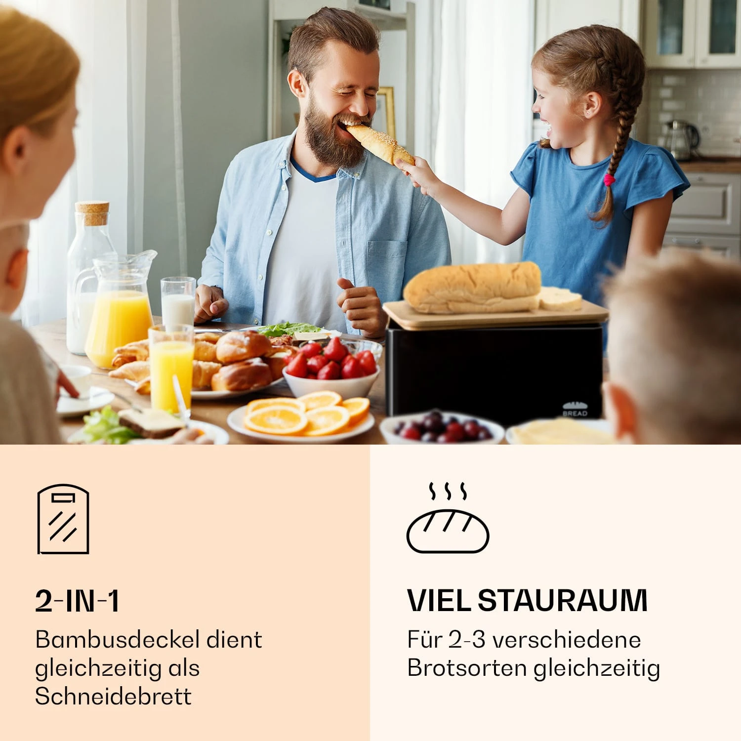 Oklahoma Brotkasten Metall 35,5x15,5x23 Cm Bambus-Deckel Schneidebrett 5 Oklahoma Brotkasten Metall 35,5x15,5x23 Cm Bambus-Deckel Schneidebrett – Bild 3