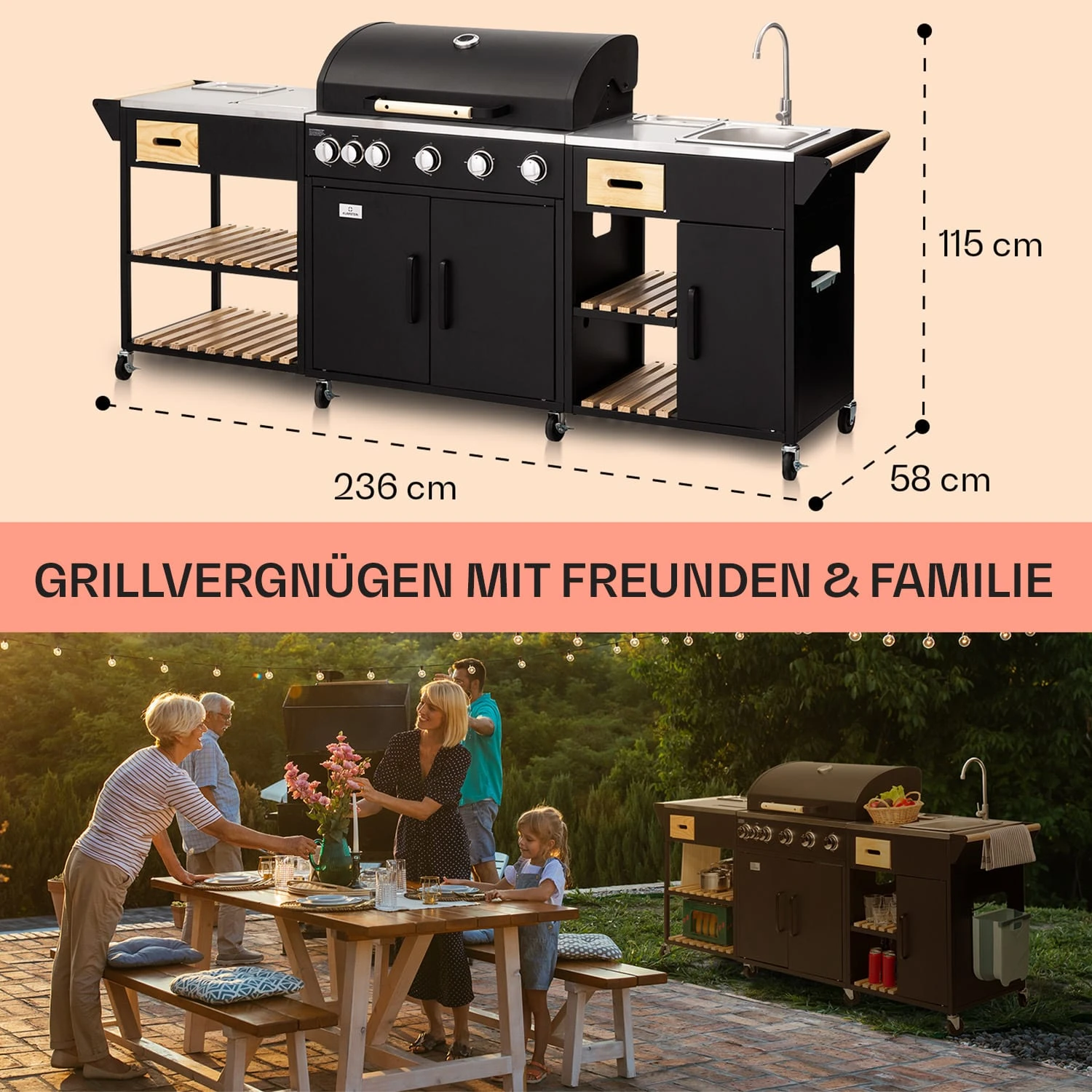 Jersey Outdoor Kitchen Gasgrill Spüle 20,7 KW 5+1 Brenner Mobil 8 Jersey Outdoor Kitchen Gasgrill Spüle 20,7 KW 5+1 Brenner Mobil – Bild 6